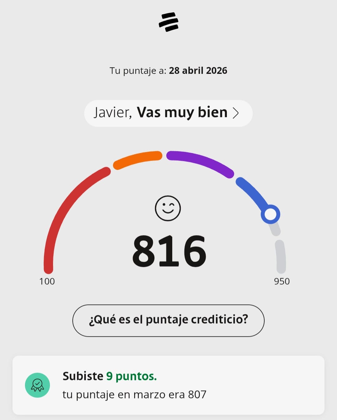 Puntaje crediticio 816 — ejemplo real